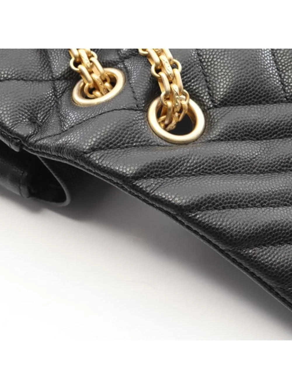 Chanel Shoulder Bag 2.55 Quilted Stitch Double Flap Black Caviar Leather Chain